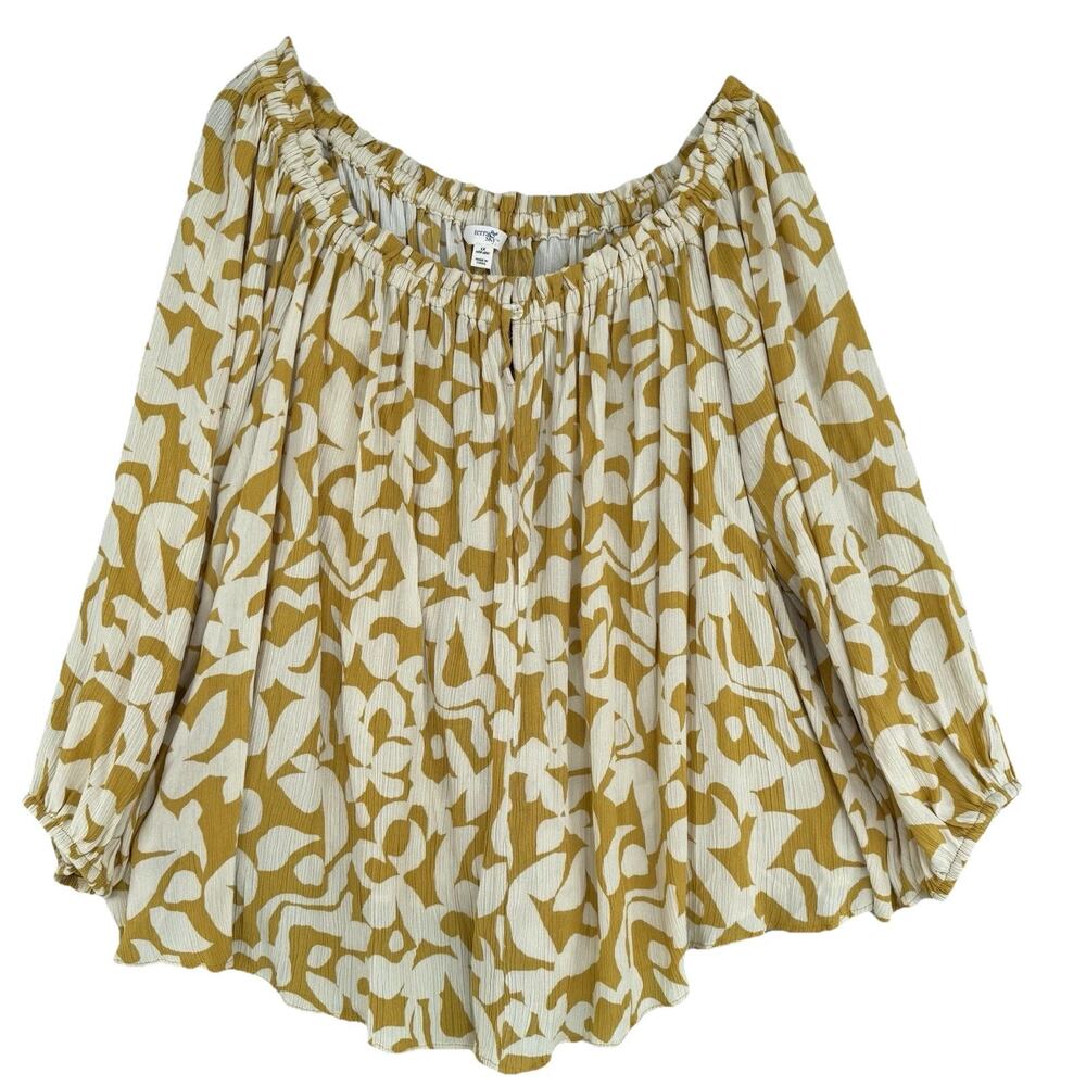 Terra & Sky Plus Size Women’s Peasant Blouse Mustard Ivory‎ Size 1X 3/4 Sleeve